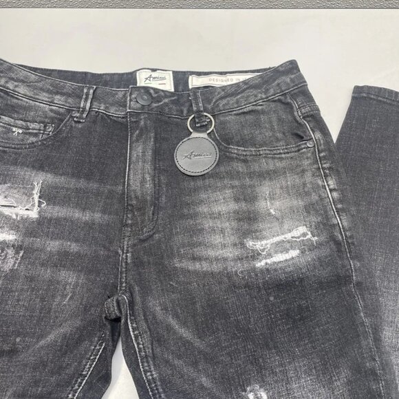 NEW AMICCI Men’s Spirito Ripped Skinny Jeans Size 42R – Black Distressed Denim - Picture 4 of 7